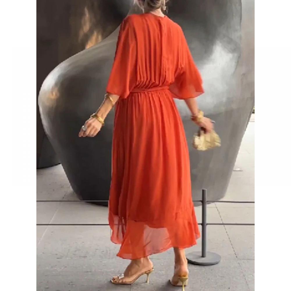 Stylish and elegant V-neck light chiffon dress