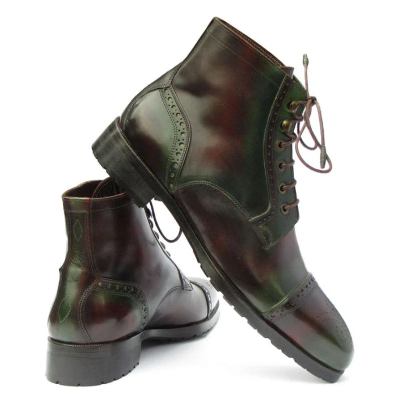 Men's Green & Brown Hand-Painted Cap Toe Boots