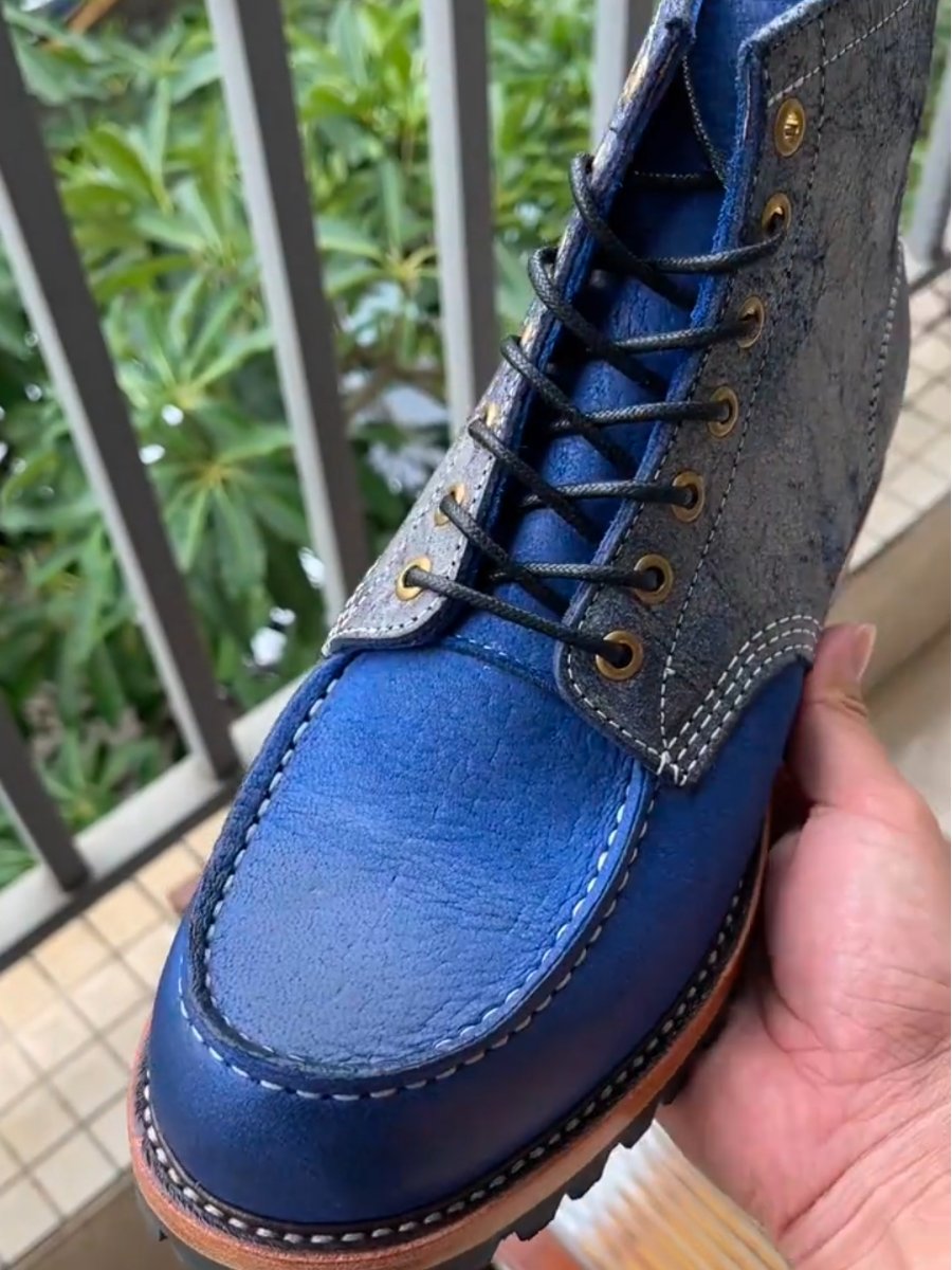 Handmade Genuine Leather Work Boots - Blue