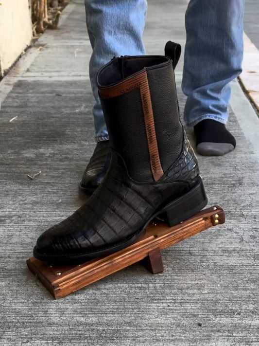 Handmade Zipper Crocodile Boots