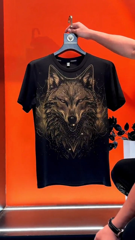 Summer new high-end light luxury men's wolf head T-shirt short sleeves