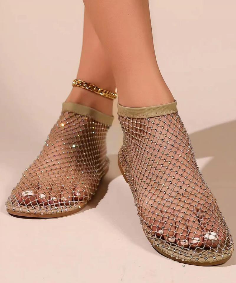 Fashionable Hollow Zircon Flat Hollow Sandals