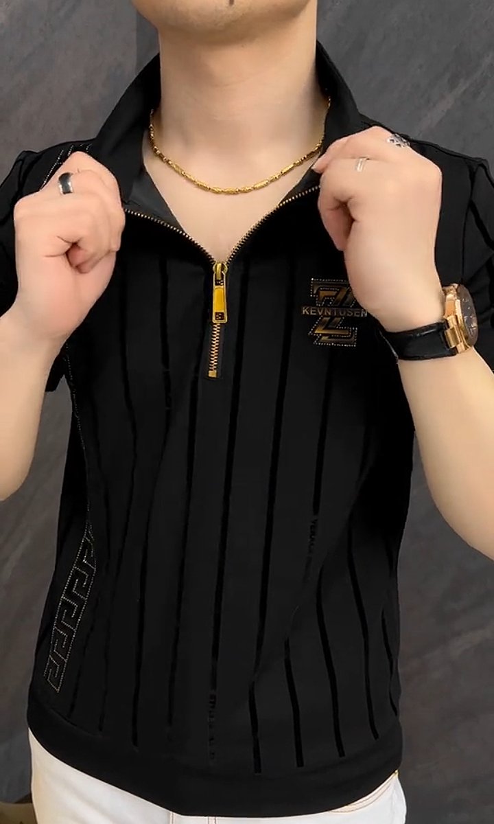 Stand collar hot diamond fashion T-shirt
