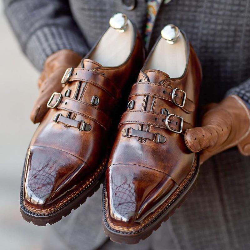 Men's Formal Business Monk Shoes - Brown