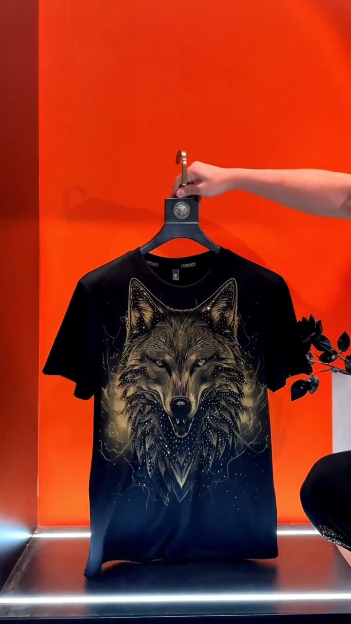 Summer new high-end light luxury men's wolf head T-shirt short sleeves
