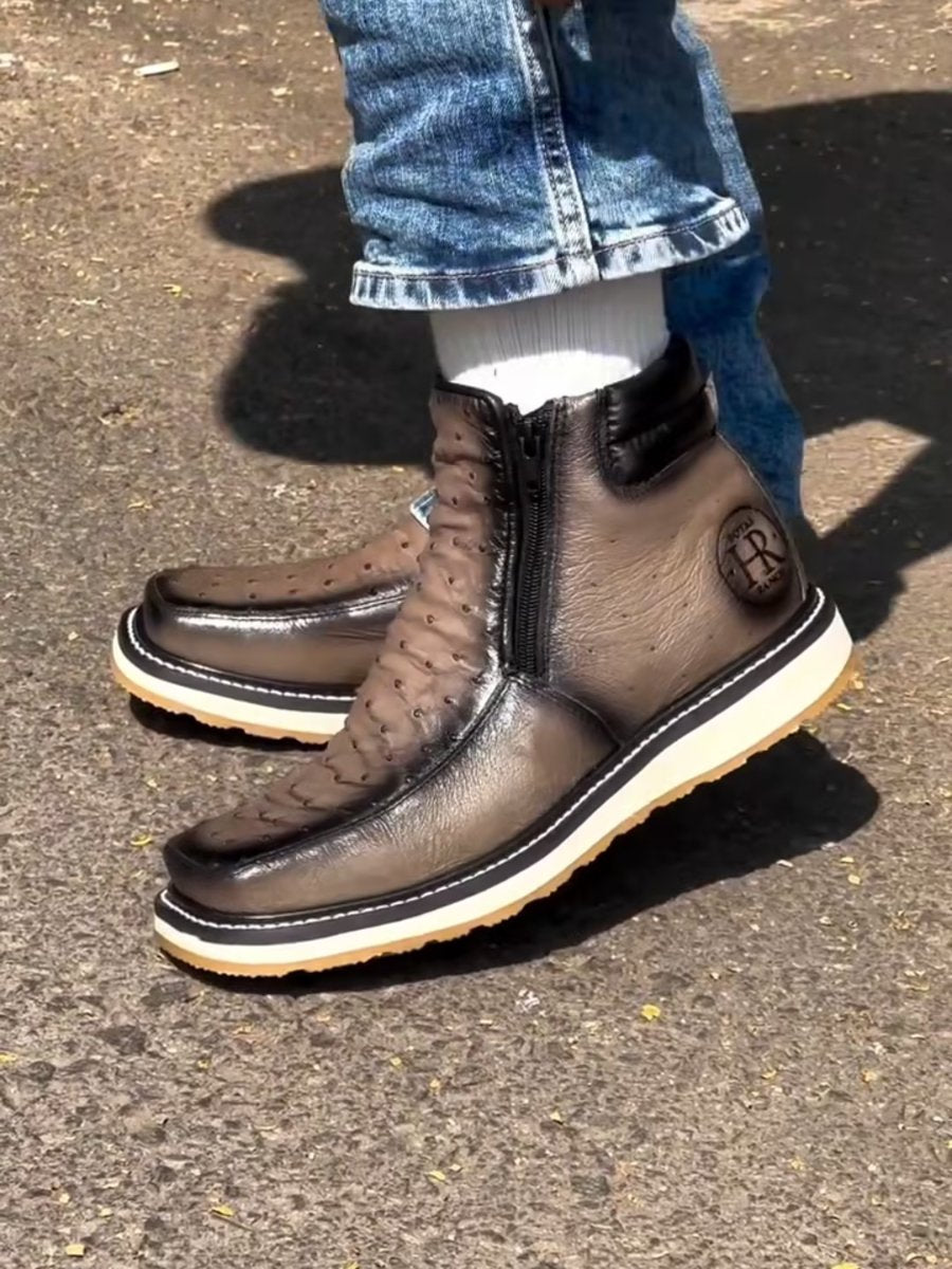 Vintage Square Toe Double Zipper Ankle Boots