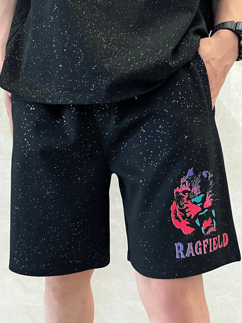 Starry sky tiger head textured T-shirt and shorts 2-piece set