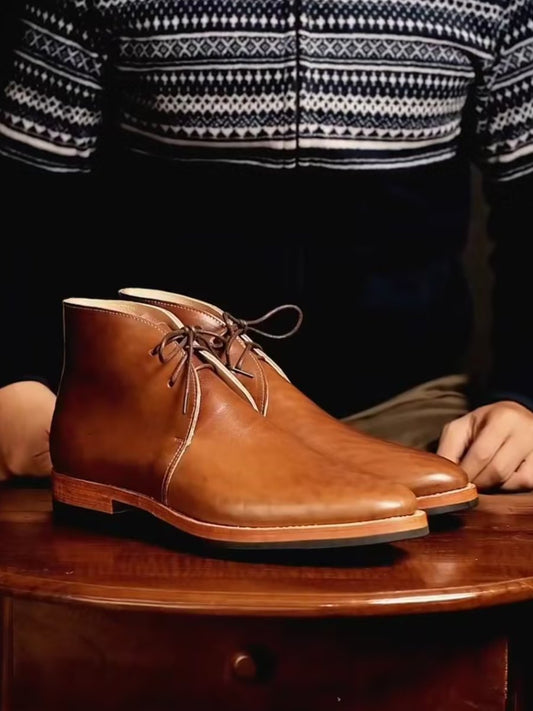 Handmade Classic Vintage Brown Chukka Boots