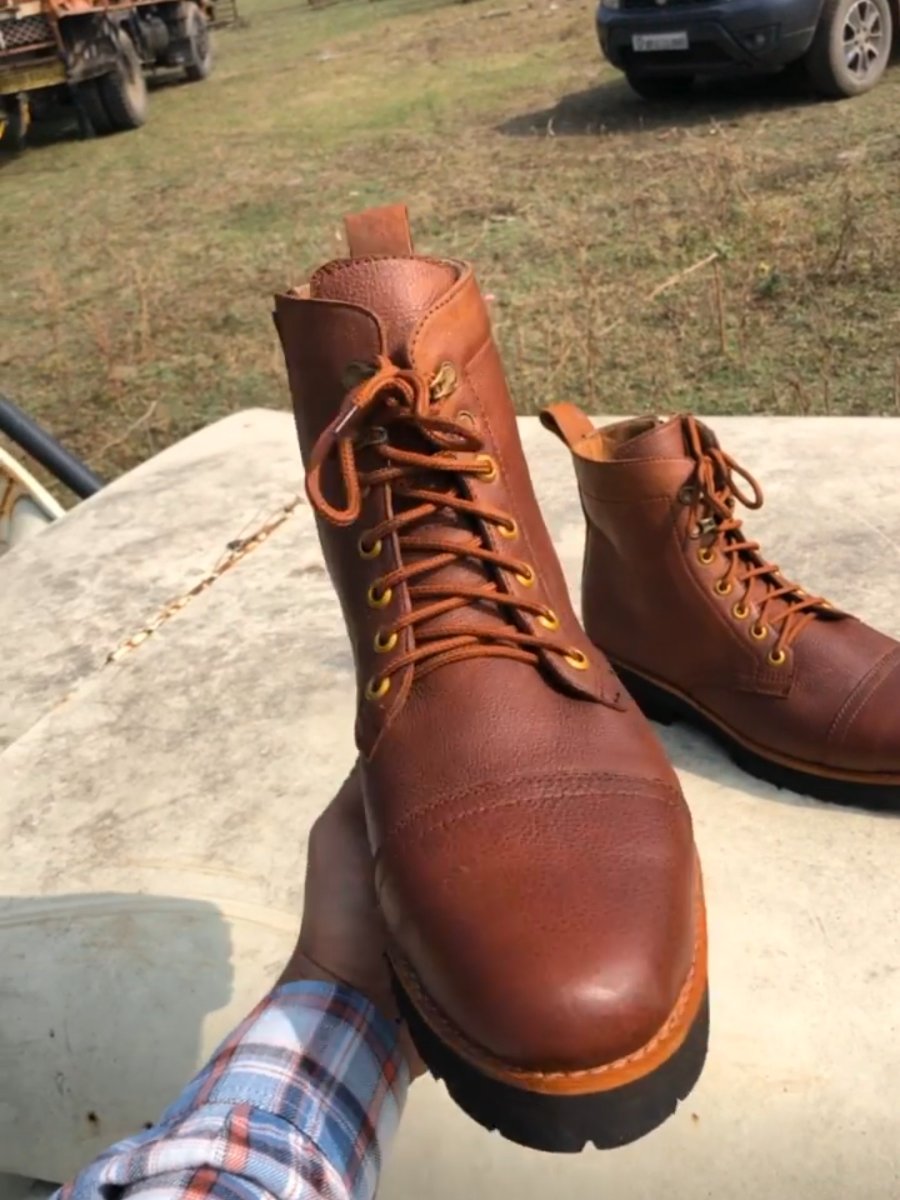 Handmade Genuine Leather Work Boots - Brown