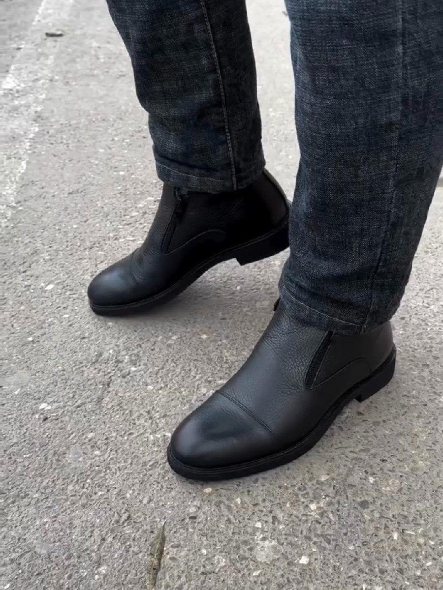 Men's Wool Lined Double Zipper Ankle Boots