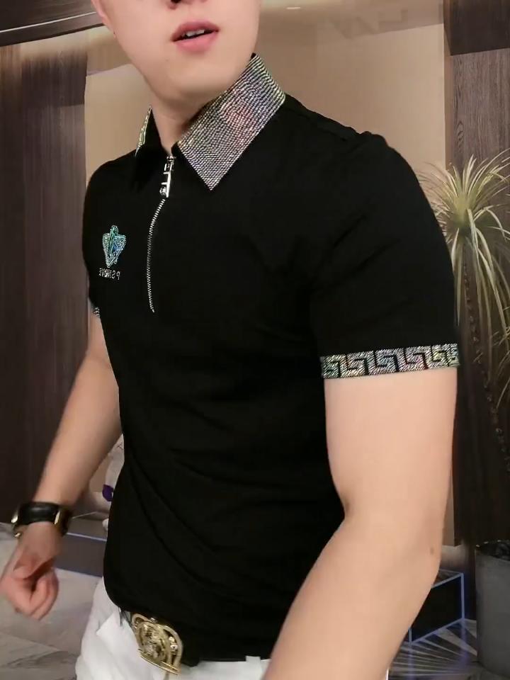 Stand collar hot diamond fashion T-shirt