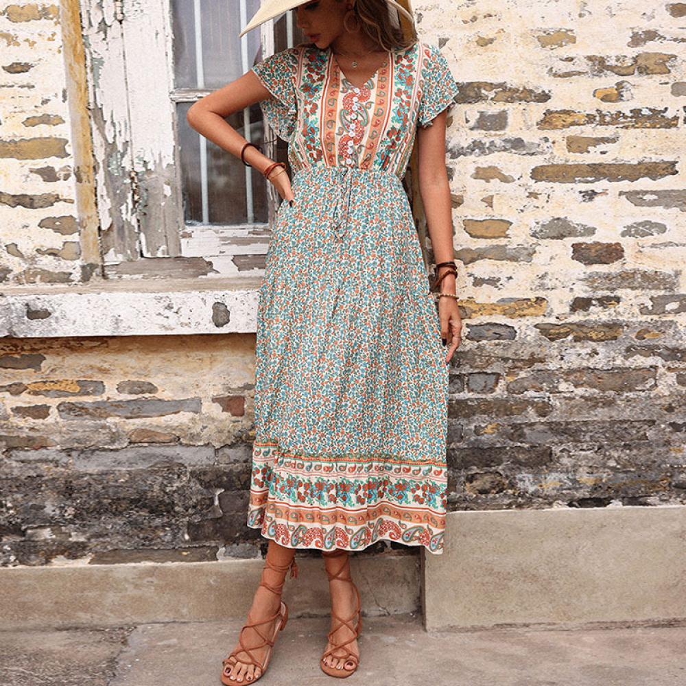 V Neck Printed Summer Dress