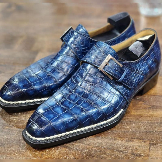 Luxury Handmade Crocodile Leather Formal Monk