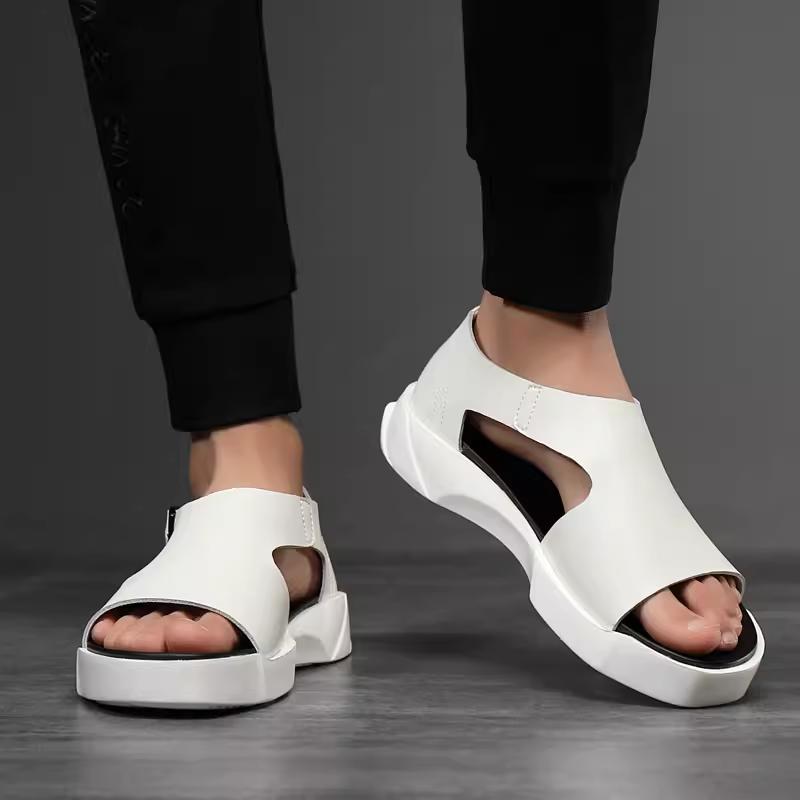 New summer top layer cowhide beach shoes thick bottom non-slip open toe sandals
