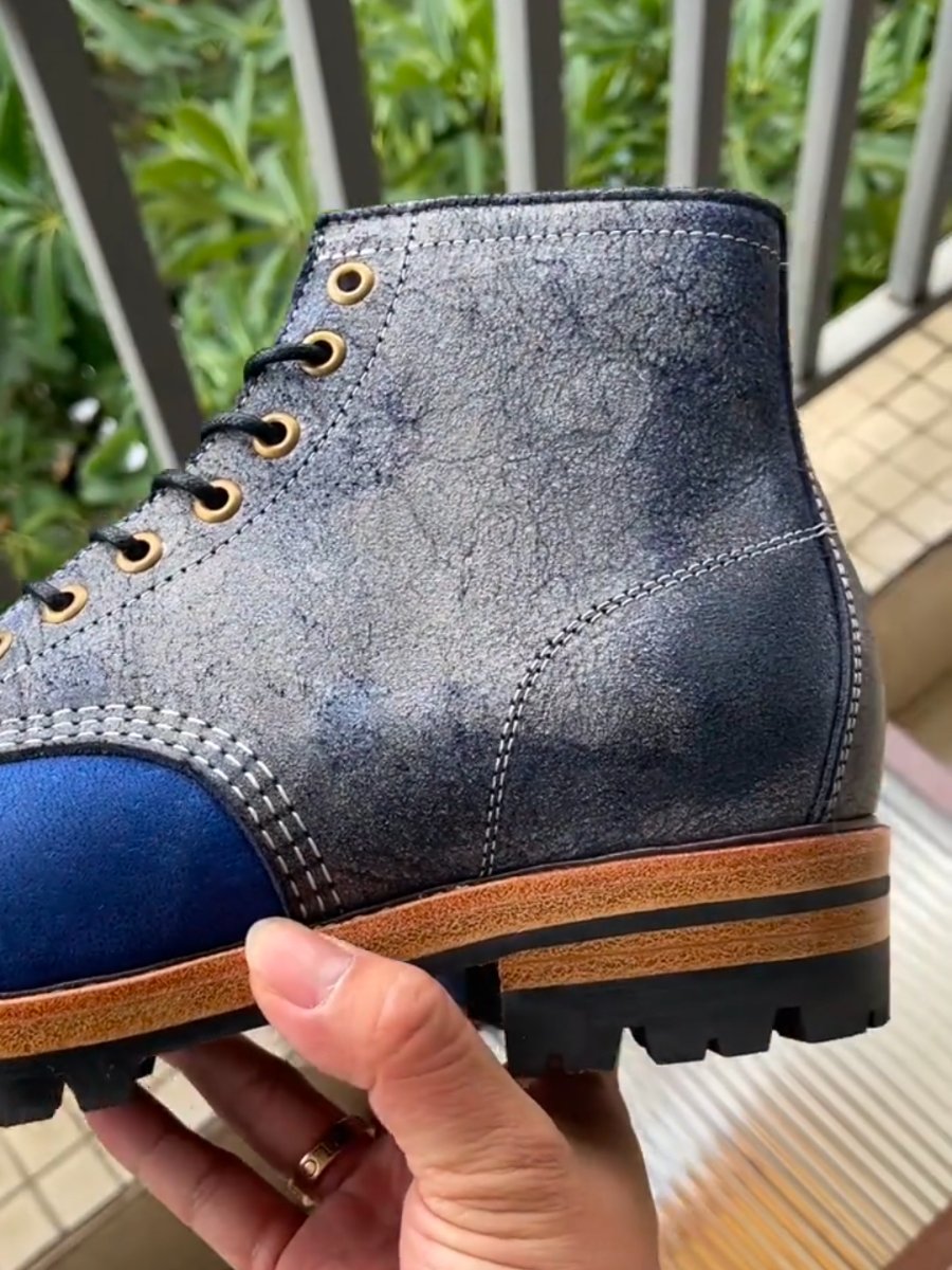 Handmade Genuine Leather Work Boots - Blue