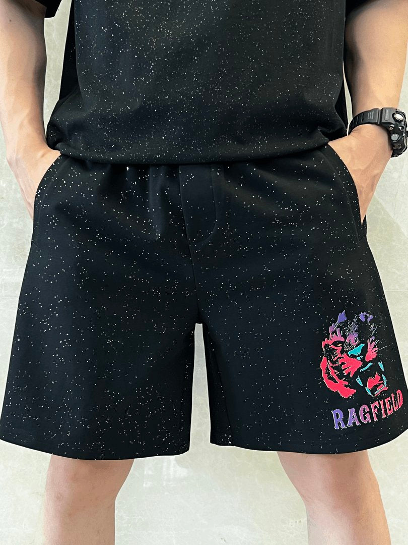 Starry sky tiger head textured T-shirt and shorts 2-piece set