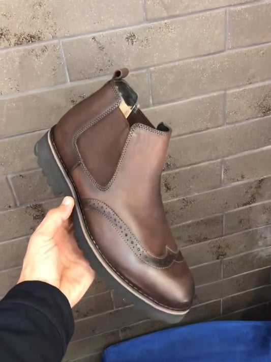 Italian Handmade Luxury Men's Sculpted Chelsea Boots - Brown