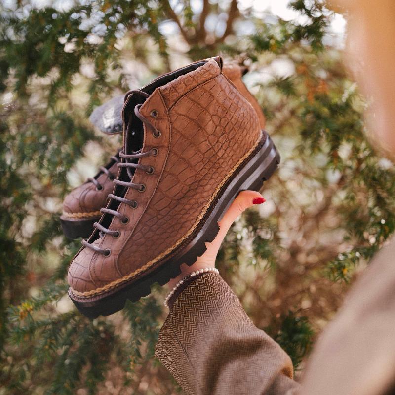 Handmade Sewn Wool Lined Crocodile Boots