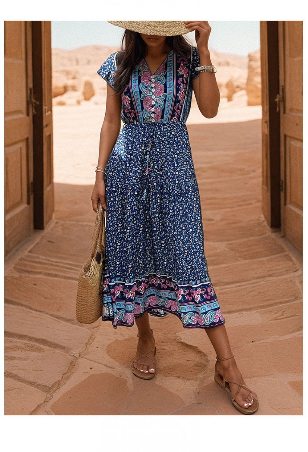 V Neck Printed Summer Dress