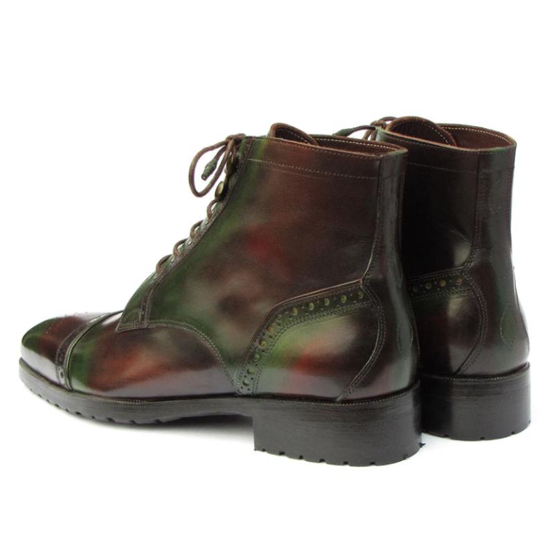 Men's Green & Brown Hand-Painted Cap Toe Boots