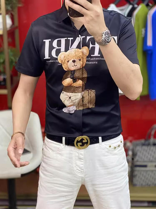 Short-sleeved shirt print fashion personality casual breathable POLO shirt