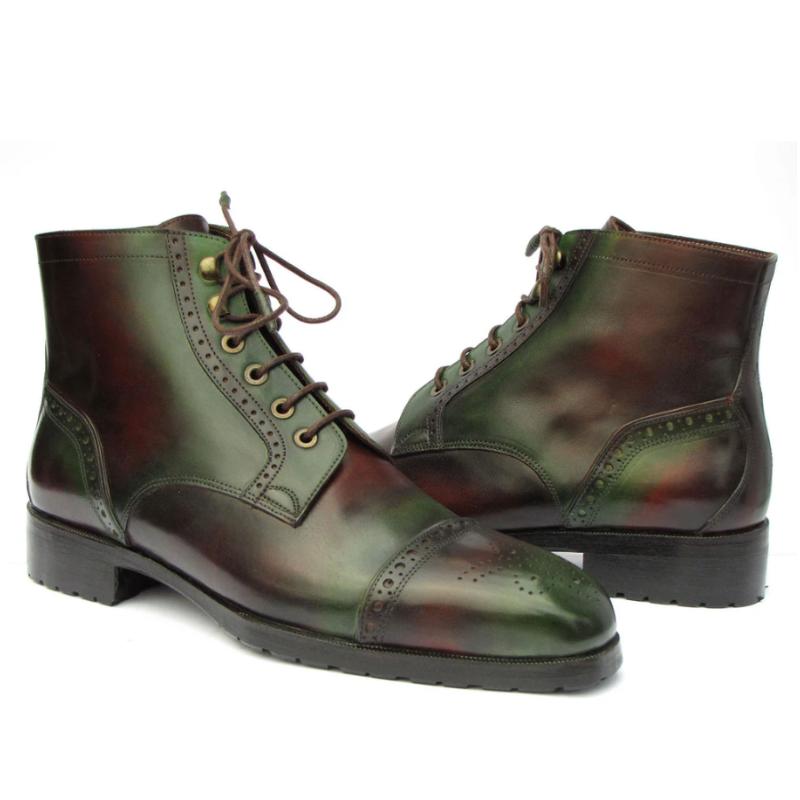 Men's Green & Brown Hand-Painted Cap Toe Boots