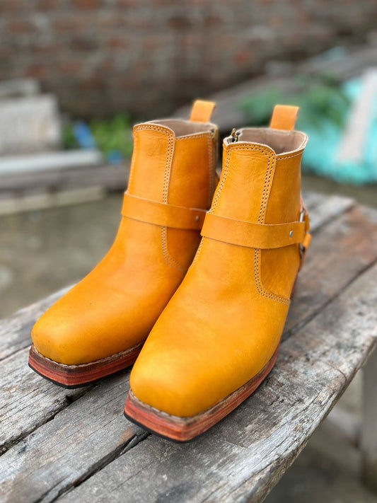 Handmade Leather Ankle Zipper Boots