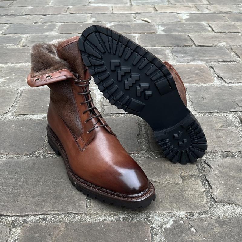 Men's Fur Lined Leather Ankle Boots