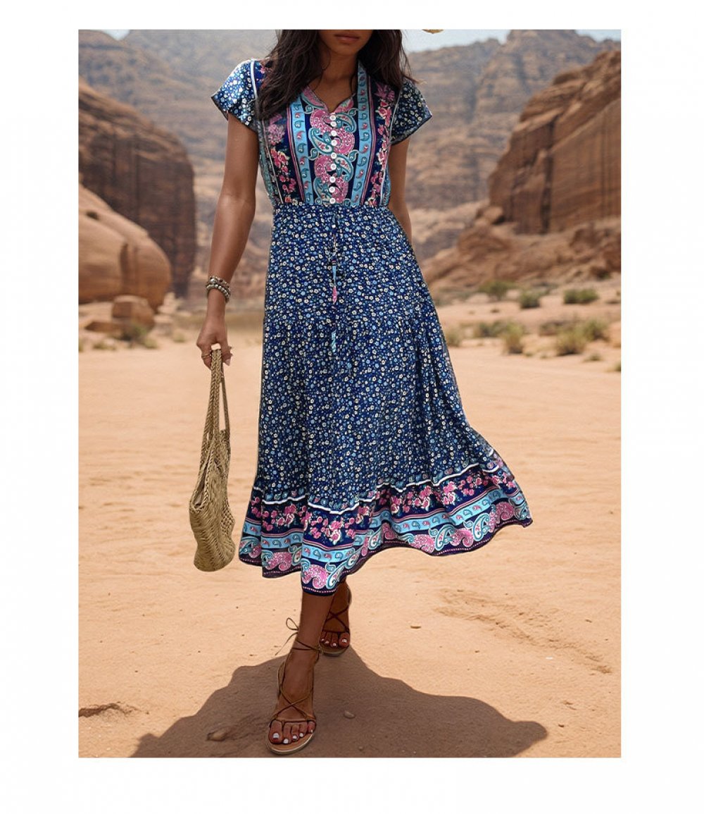 V Neck Printed Summer Dress