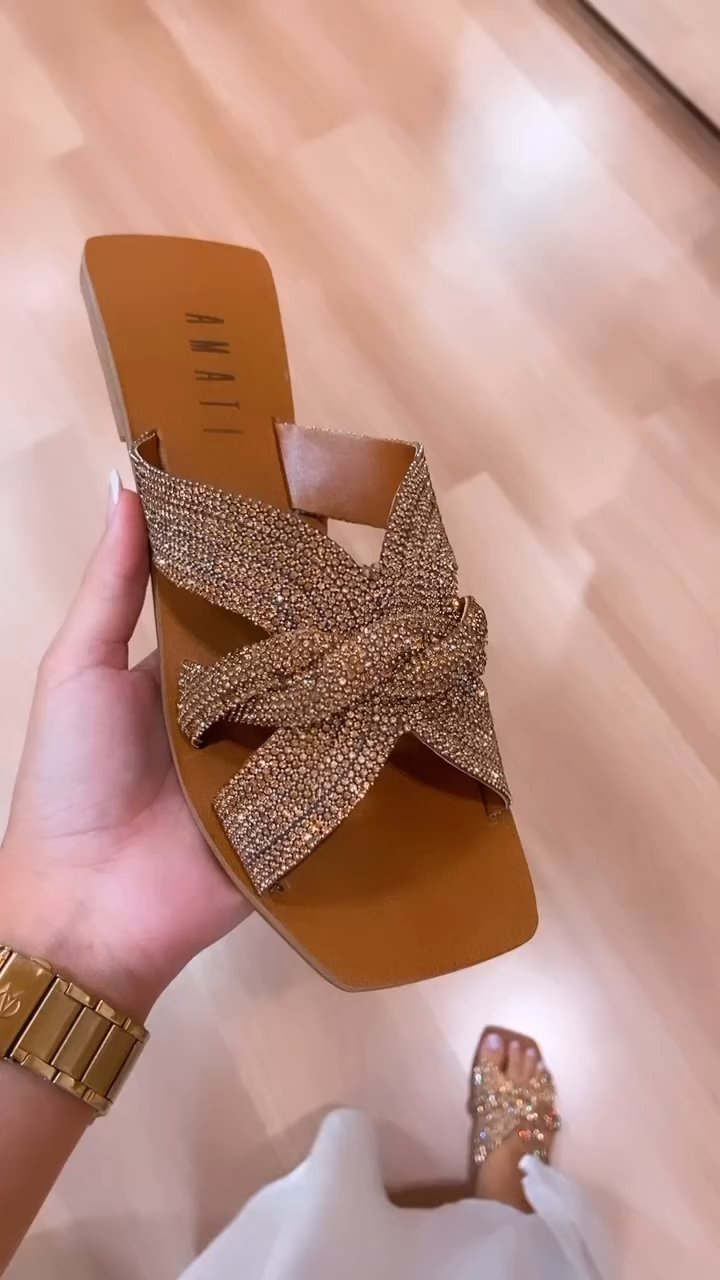 Gold diamond flat shoes