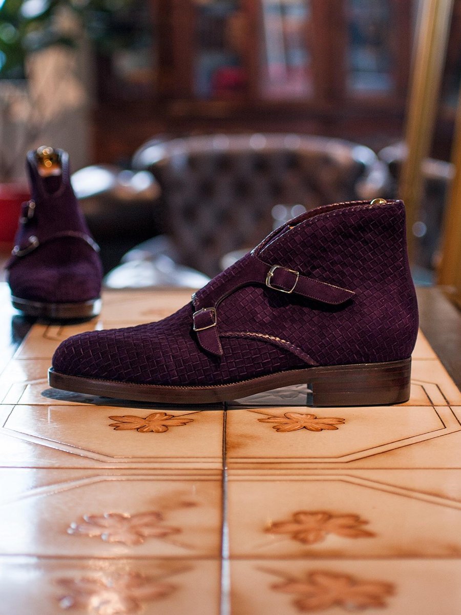 Handmade Purple Double Strap Buckle Monk Boots