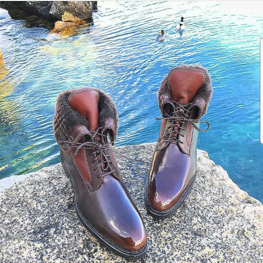 Antique Brown Shearling-Lined Ankle Boots