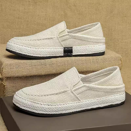 Summer breathable casual sneakers for men slip on with layered soles linen fisherman shoes