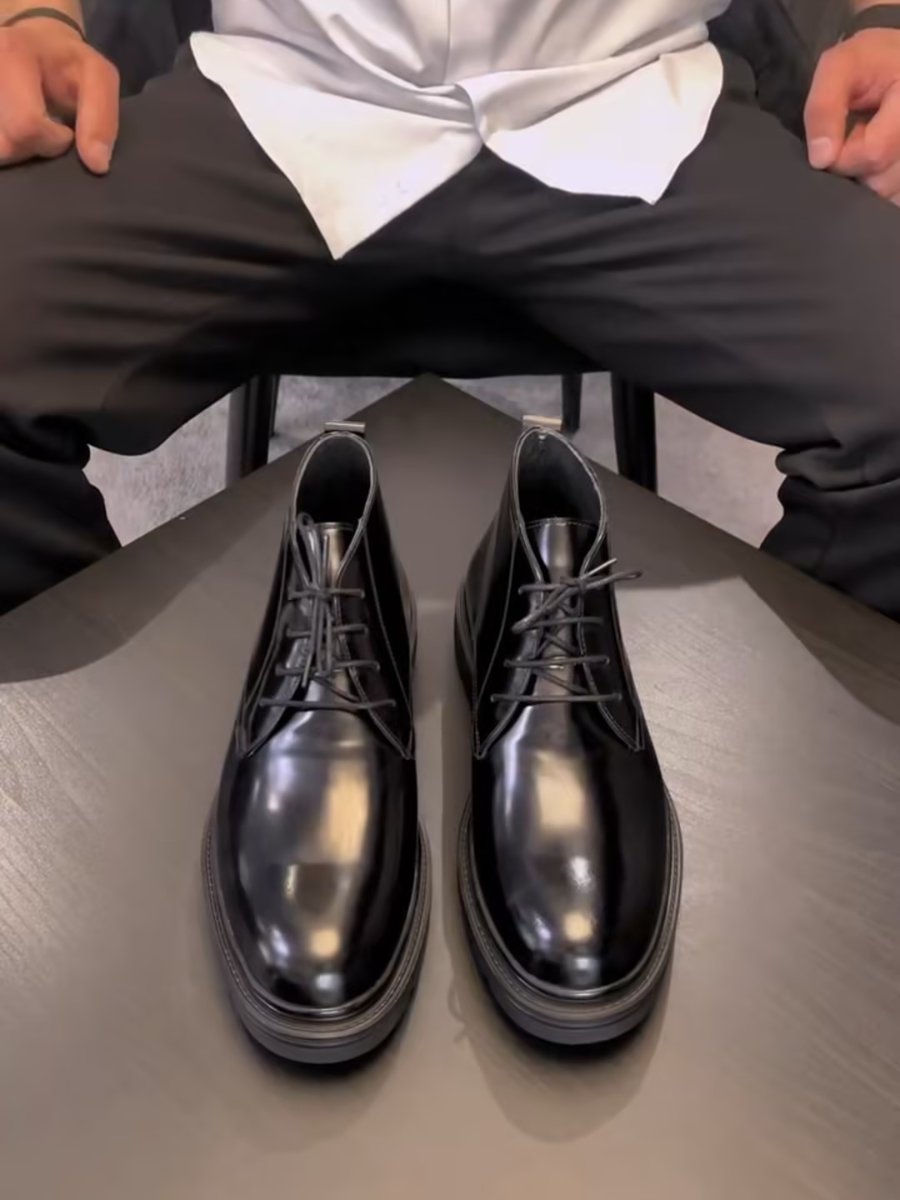 Handmade Glossy Black Chukka Boots