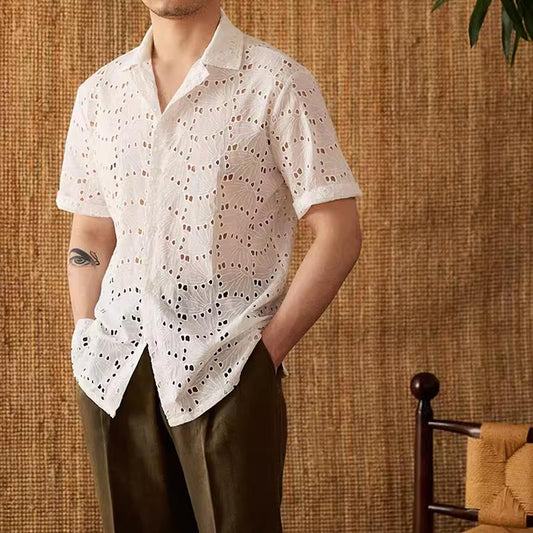 Pure cotton summer thin breathable hollow casual short-sleeved POLO shirt