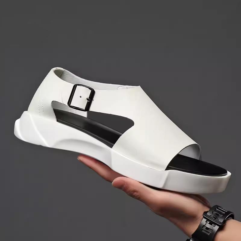 New summer top layer cowhide beach shoes thick bottom non-slip open toe sandals