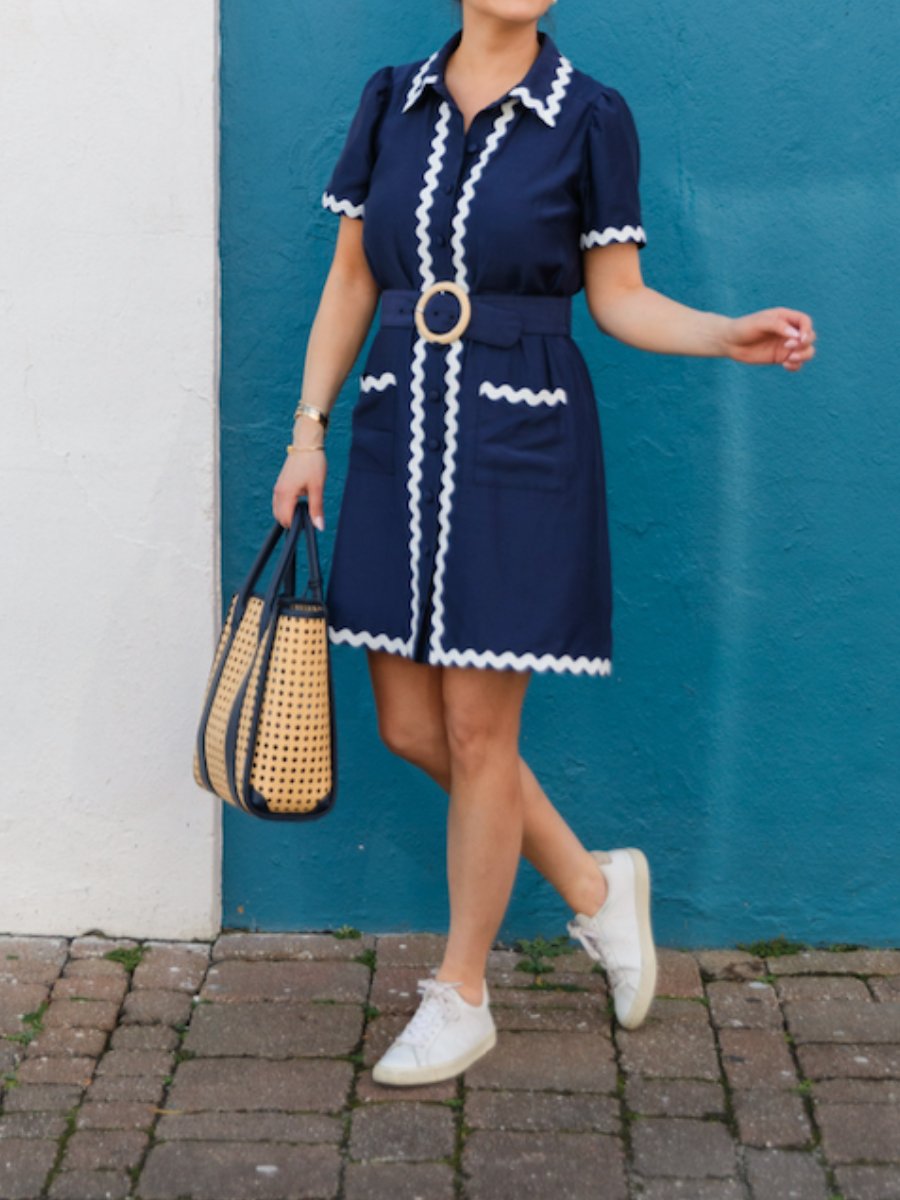 Wave Belted Shirt Dress