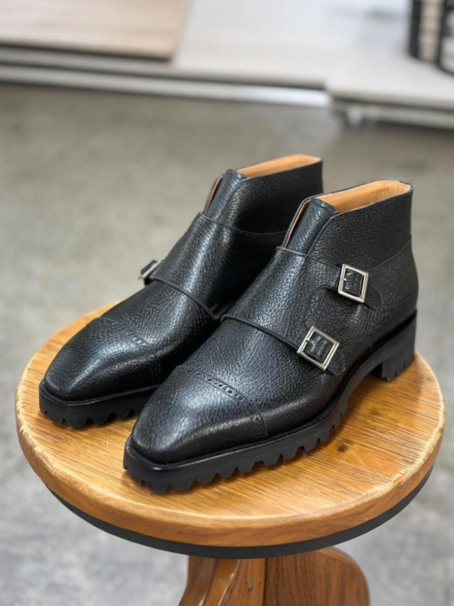 Handmade Classic Men's Monk Boots - Black