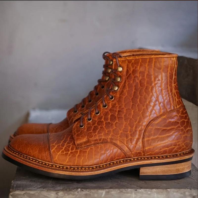 Handmade Men's Thick Leather Work Boots - Brown