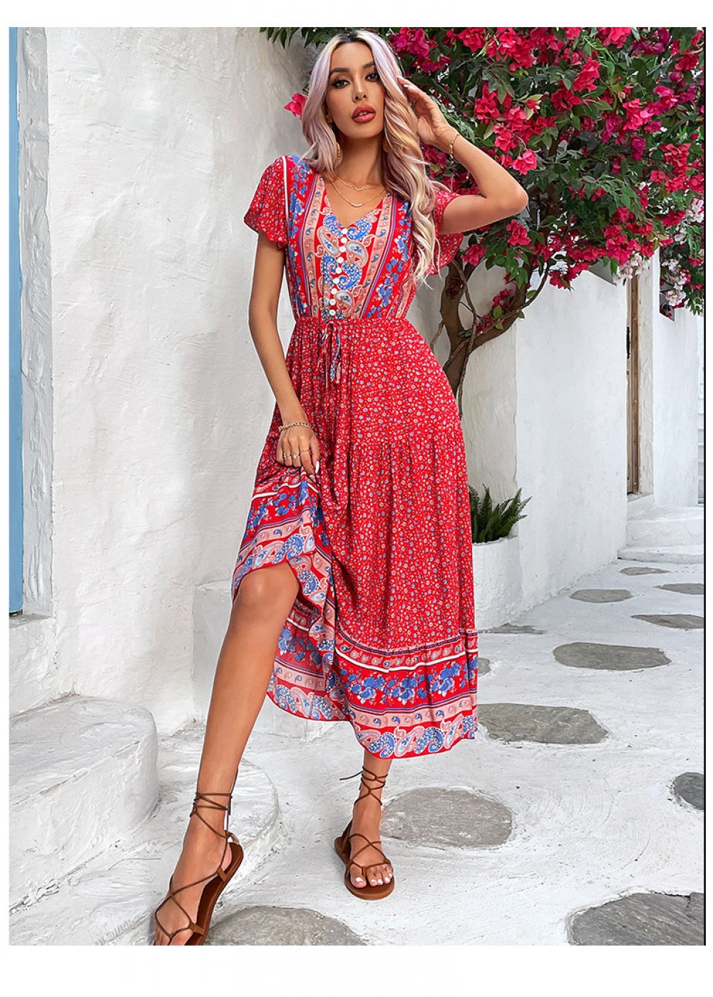 V Neck Printed Summer Dress