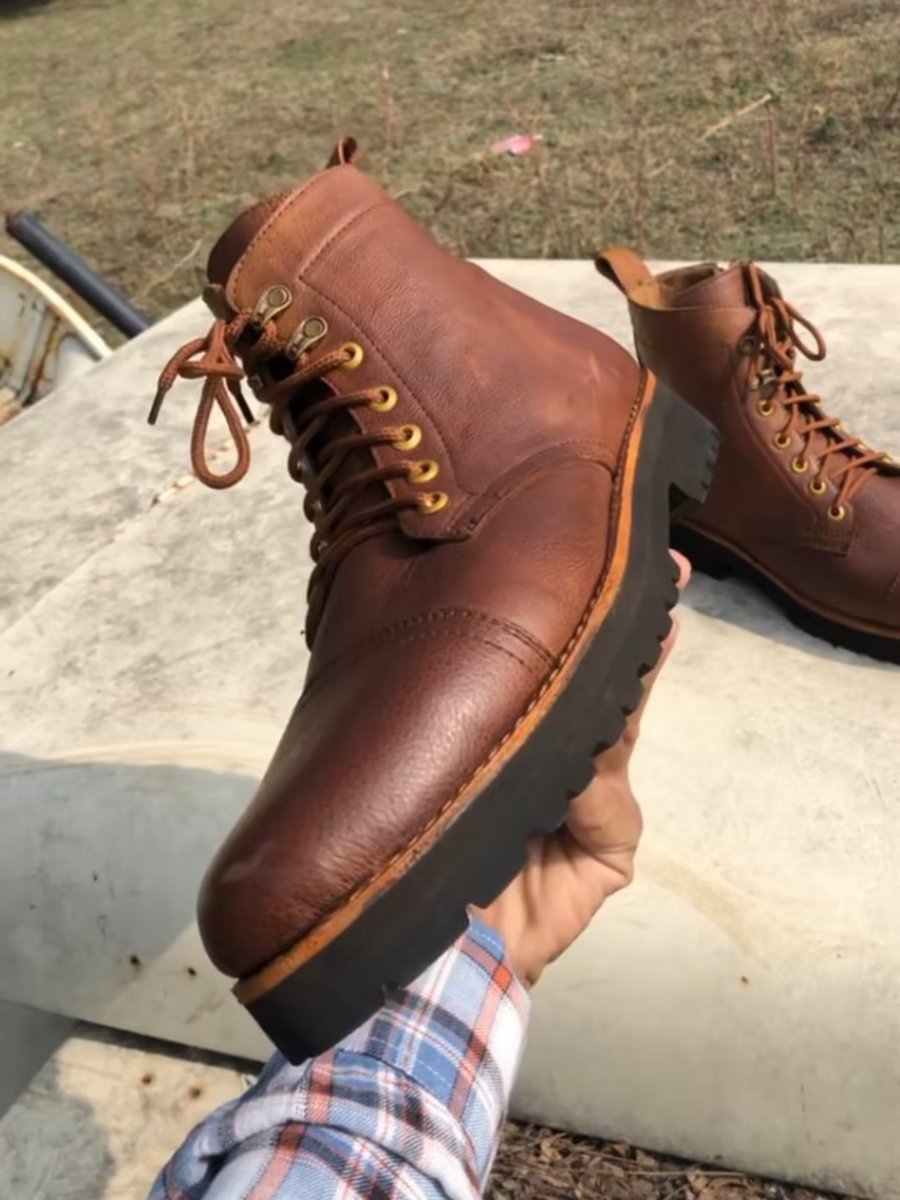 Handmade Genuine Leather Work Boots - Brown