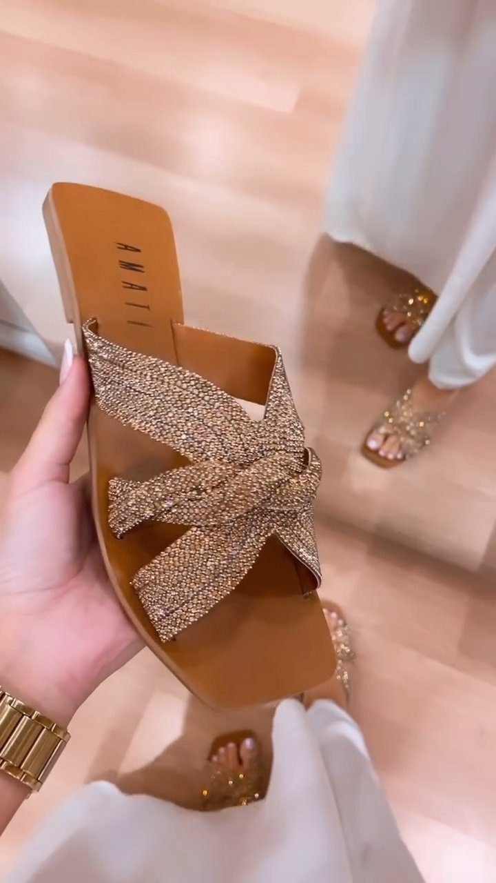 Gold diamond flat shoes