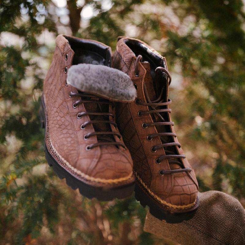 Handmade Sewn Wool Lined Crocodile Boots