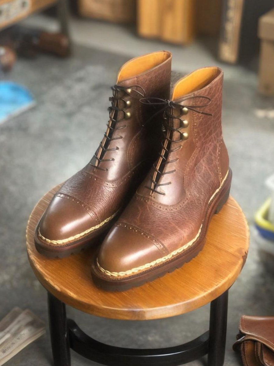 Handmade Brown Leather Men's Work Boots